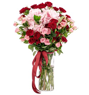 mini güller ve pembe ortanca tasarım